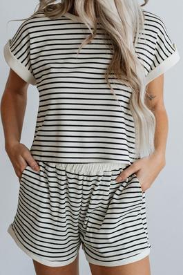 STRIPE CONTRAST EDGE TEE AND SHORTS SET