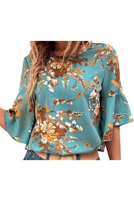 FLARE SLEEVE FLORAL BLOUSE
