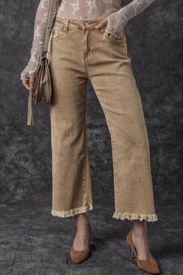 WASHED HIGH RISE CROPPED WIDE LEG JEANS