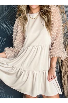  EMBELLISHED PUFF SLEEVE TIERED A-LINE DRESS