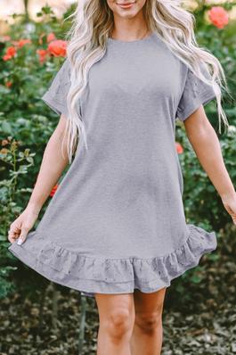 LACE FLORAL PATCHWORK RUFFLED T SHIRT DRESS