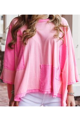 COLOR BLOCK PATCHWORK SLEEVE LOOSE TOP
