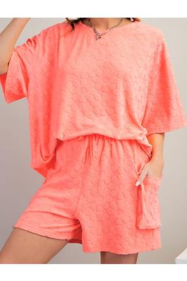 TEXTURED SHORT SLEEVE TOP AND SHORTS LOUNGE SET