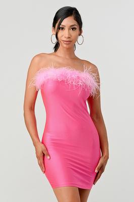 Tube Dress Front with Feather Detail