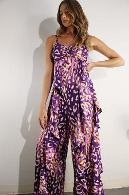 PRINTED RUFFLE SLEEVELESS JUMPSUIT