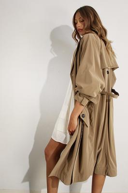 FAUX LEATHER CANVAS TRENCH COAT