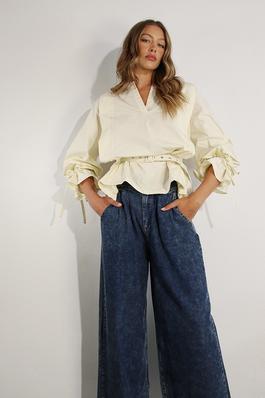 PLEATED IN BACK COTTON BLOUSE