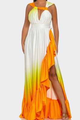 Sunset Radiance Asymmetrical Satin Dress