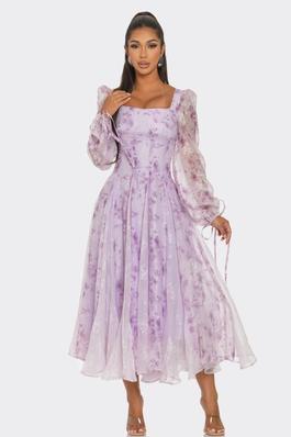Lavender Blossom Puff Sleeve Dress