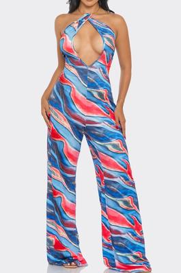 Abstract Print Halter Jumpsuit