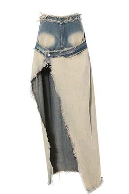 Sexy Denim Washed SideSlit Layered Two Piece Maxi Skirt