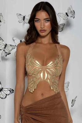 Sexy Butterfly Shaped Halter Neck Glitter Crop Top