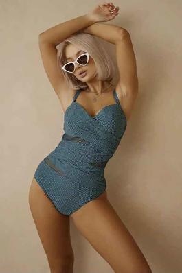 Mesh Patched Open Back One Piece Bikini Swimsuit