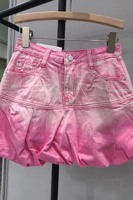 Gradient Pink High Waist A-line Denim Skirt