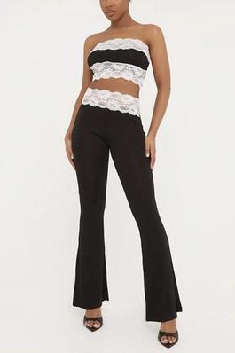 Lace Trim Tube Top And Pants Set