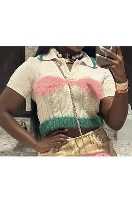 Knitted Short Sleeve Crop Polo