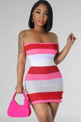 Crochet Stripes Tube Mini Dress