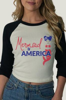 Mermaid In America Baseball Tee
