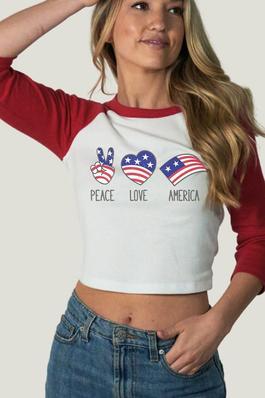 Peace Love & America Baseball Tee