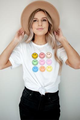 Smiley Faces Colors Graphic Tee