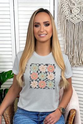 Checkered Flowers Graphic Tee