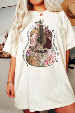 Floral Guitar Comfort Colors Graphic Tee