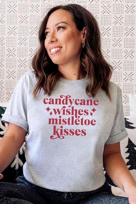 Candycane Wishes Mistletoe Kisses Graphic Tee