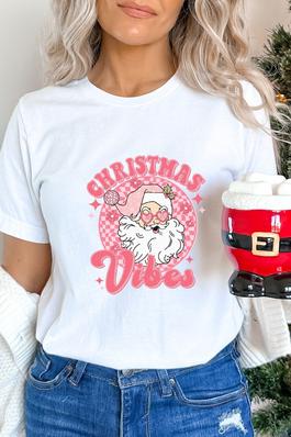 Christmas Vibes Pink Santa Tee