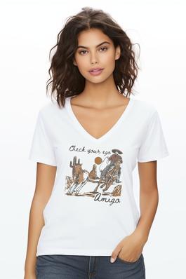 Check Your Ego , Women's  Relaxed Fit  V-Neck  