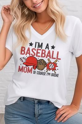 I'm A baseball Mom , Unisex V Neck T-Shirt