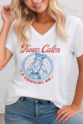  Keep Calm & Cowgirl On, Unisex V Neck T-Shirt
