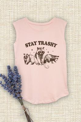Stay Trashy Raccoons, Cotton Modal Sleeveless Tank