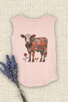  Floral Cow , Farm,  Cotton Modal Sleeveless Tank