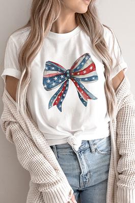 Coquette American Flag Bow, UNISEX Round Neck Tee