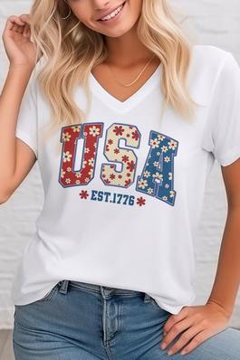  USA, EST 1776,  Unisex  V Neck T-Shirt