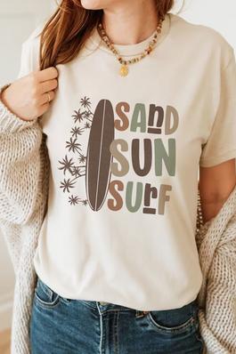  Sand Sun Surf, UNISEX Round Neck T-Shirt
