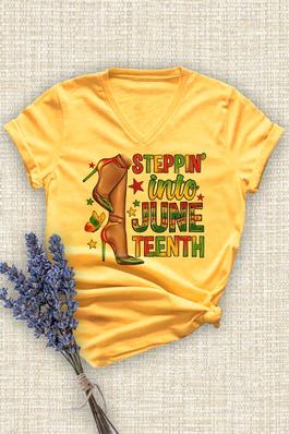 Steppin' Into Juneteenth ,   Unisex  V Neck Tee