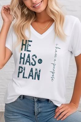 He Has A Plan, Unisex  V Neck T-Shirt