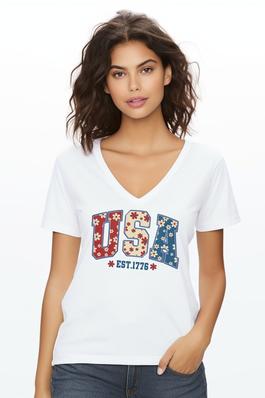 USA, EST 1776, Women's  Relaxed Fit V-Neck T-Shirt