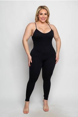 PLUS SIZE SEAMLESS BODYCON LOW BACK CAMI JUMPSUIT