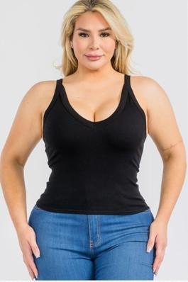PLUS SIZE SEAMLESS V NECK FITTED TANK TOP