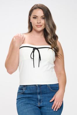 PLUS SIZE CONTRAST BINDING BOW DETAIL TANK TOP