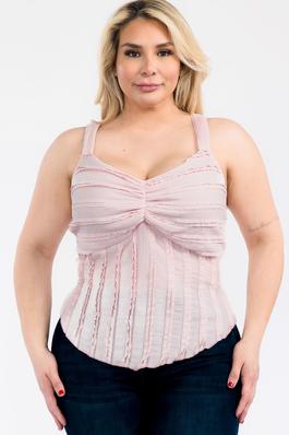 PLUS SIZE SWEETHEART NECK RUCHED FRONT RUFFLE TANK TOP