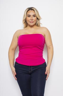 PLUS SIZE COTTON SPAN SIDE RUCHED FITTED TUBE TOP