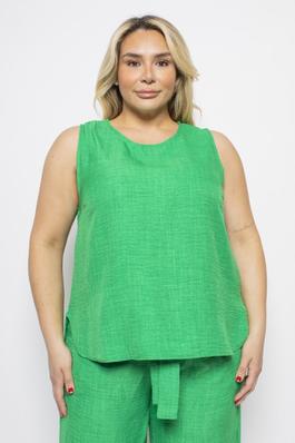 PLUS SIZE ROUND NECK RELAXED FIT HI LO HEM TANK TOP