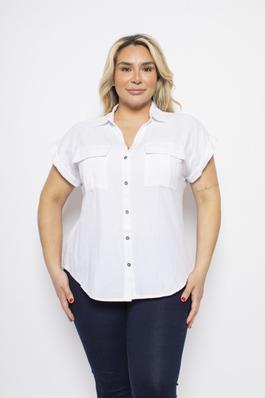 PLUS SIZE COLLARED BUTTON DOWN SHORT SLEEVE SHIRT