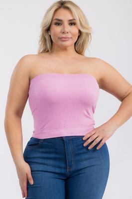 PLUS SIZE RHINESTONE STUDDED SEAMLESS FITTED TUBE TOP