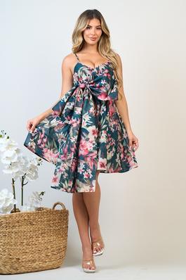 FLORAL ORGANZA POCKET DRESS WITH BOW