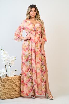 FLUTTER SLEEVE MAXI DRESS WITH JEWEL ACCENT