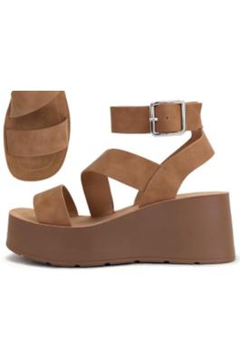 WOMENS SQUARE TOE PLATFORM WEDGE SANDALS NEWDAY